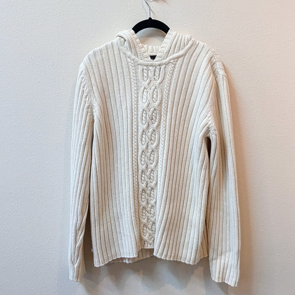 {EUC} Women's Lauren by Ralph Lauren Hooded Chunky Cable Sweater (M)